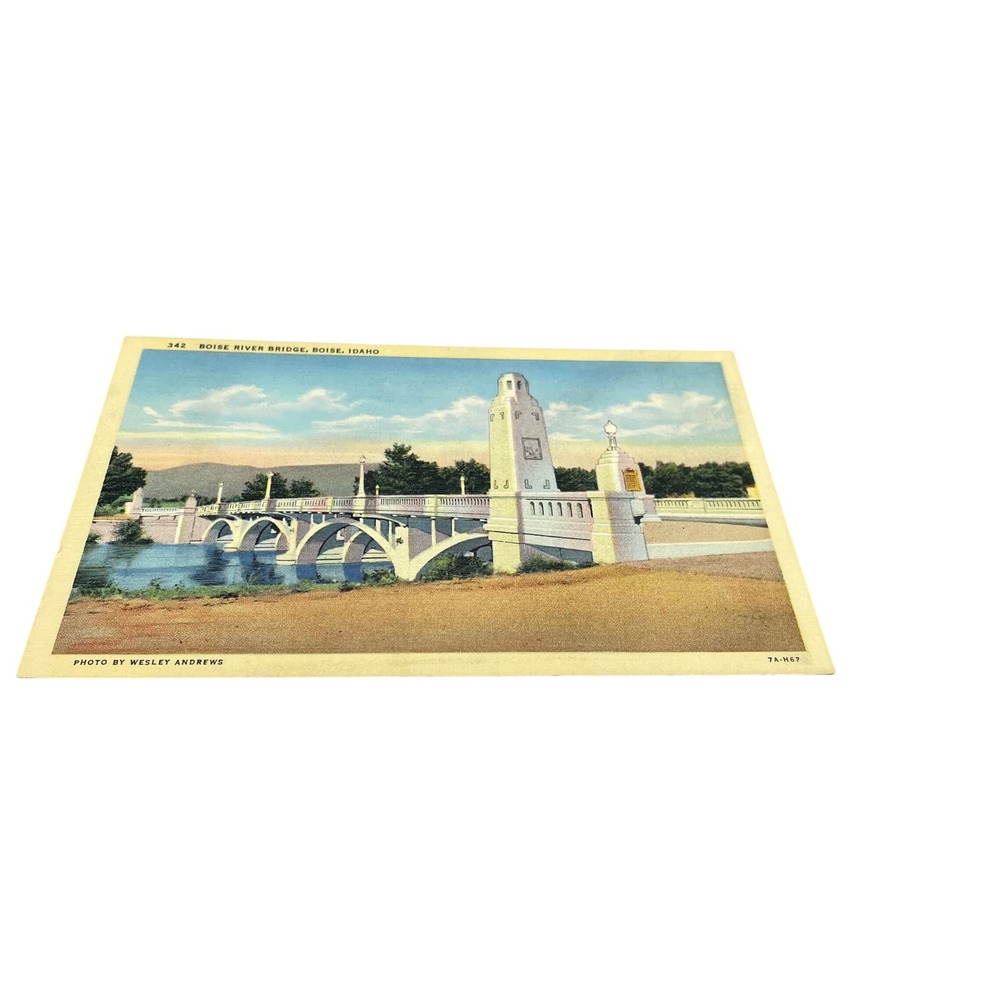 Vintage Boise River Bridge Idaho Linen Postcard Wesley Andrews 342 7A-H67 Unused